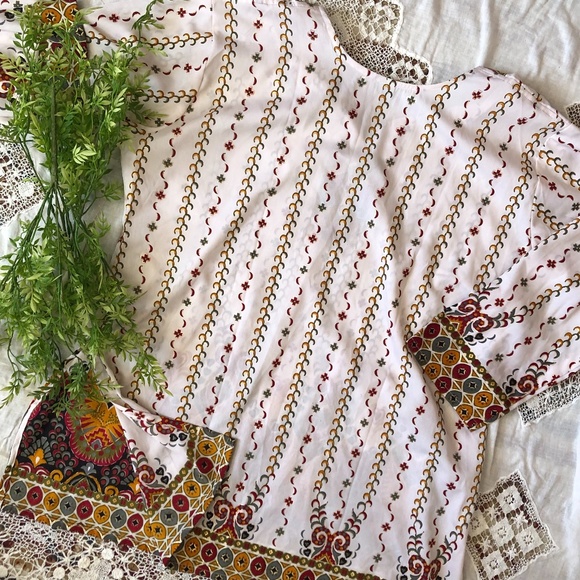 Women's 4 XL Tunic Shirt INDIA Long Sleeve Side Slit Gold Accent Boho Multicolor - Picture 5 of 5